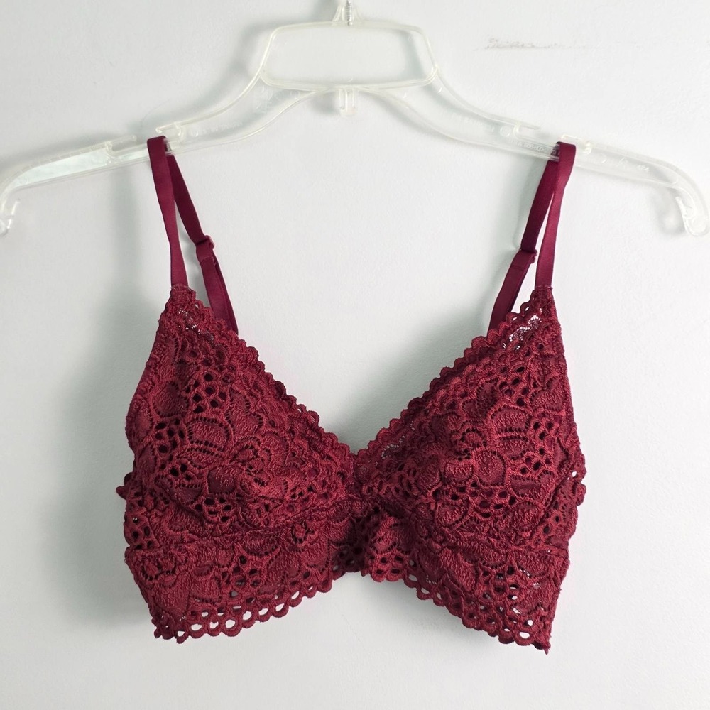 AE Aerie Women's Plunge Triangle Bralette Size S /P Small Floral Lace